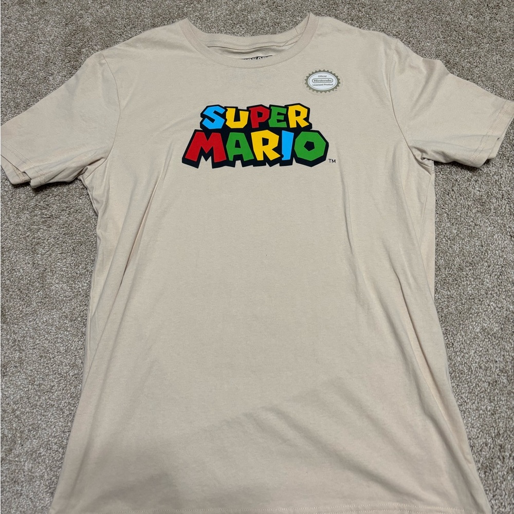 Super Mario Nintendo Beige T-Shirt with Yellow and Green Graphic